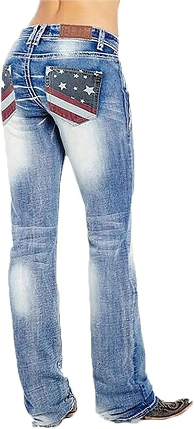 American Flag Mid Rise Bootcut Jeans for Women