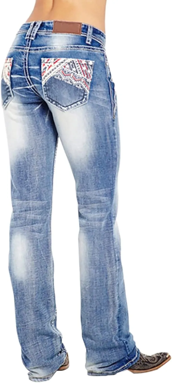 American Flag Mid Rise Bootcut Jeans for Women