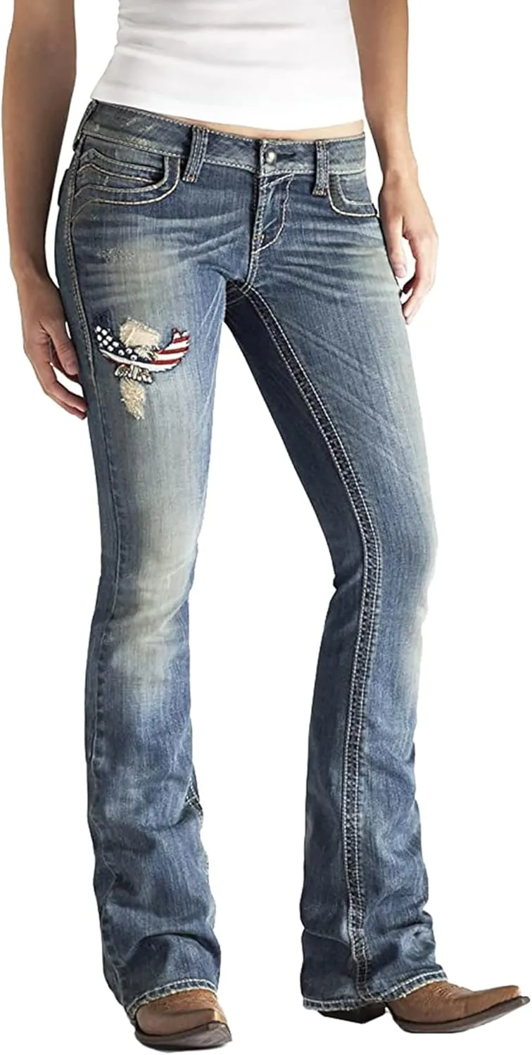 American Flag Mid Rise Bootcut Jeans for Women