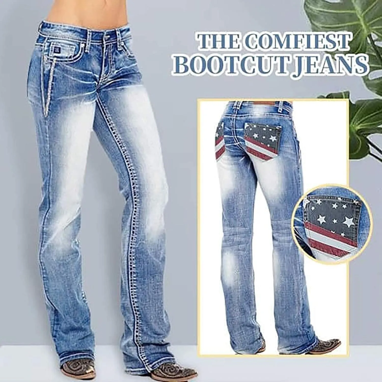 American Flag Mid Rise Bootcut Jeans for Women