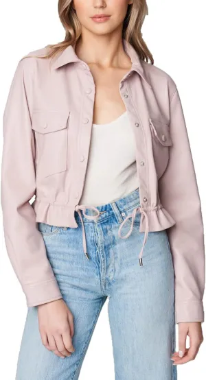 [BLANKNYC] womens Vegan Leather Cropped Shirt Jacket With Pockts and Drawstring, Stylish Shacket & Designer ClothingJacket