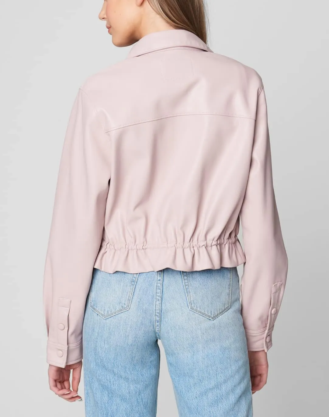 [BLANKNYC] womens Vegan Leather Cropped Shirt Jacket With Pockts and Drawstring, Stylish Shacket & Designer ClothingJacket