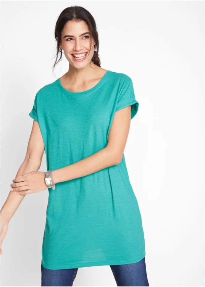 Bpc Bonprix Collection Loose Long Shirt with Short Sleeves, Green
