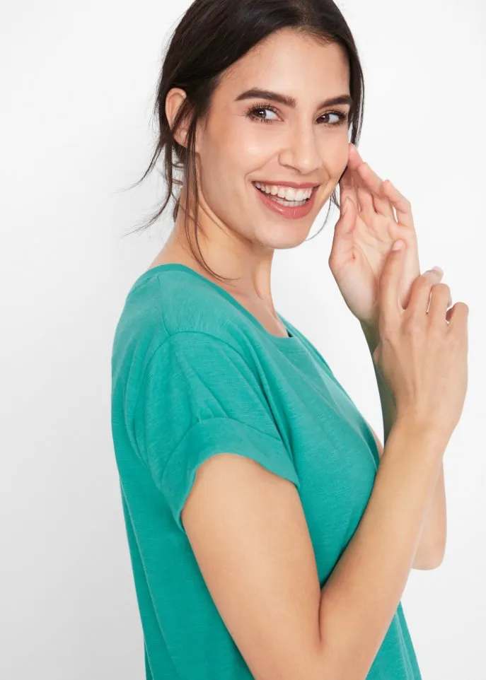 Bpc Bonprix Collection Loose Long Shirt with Short Sleeves, Green
