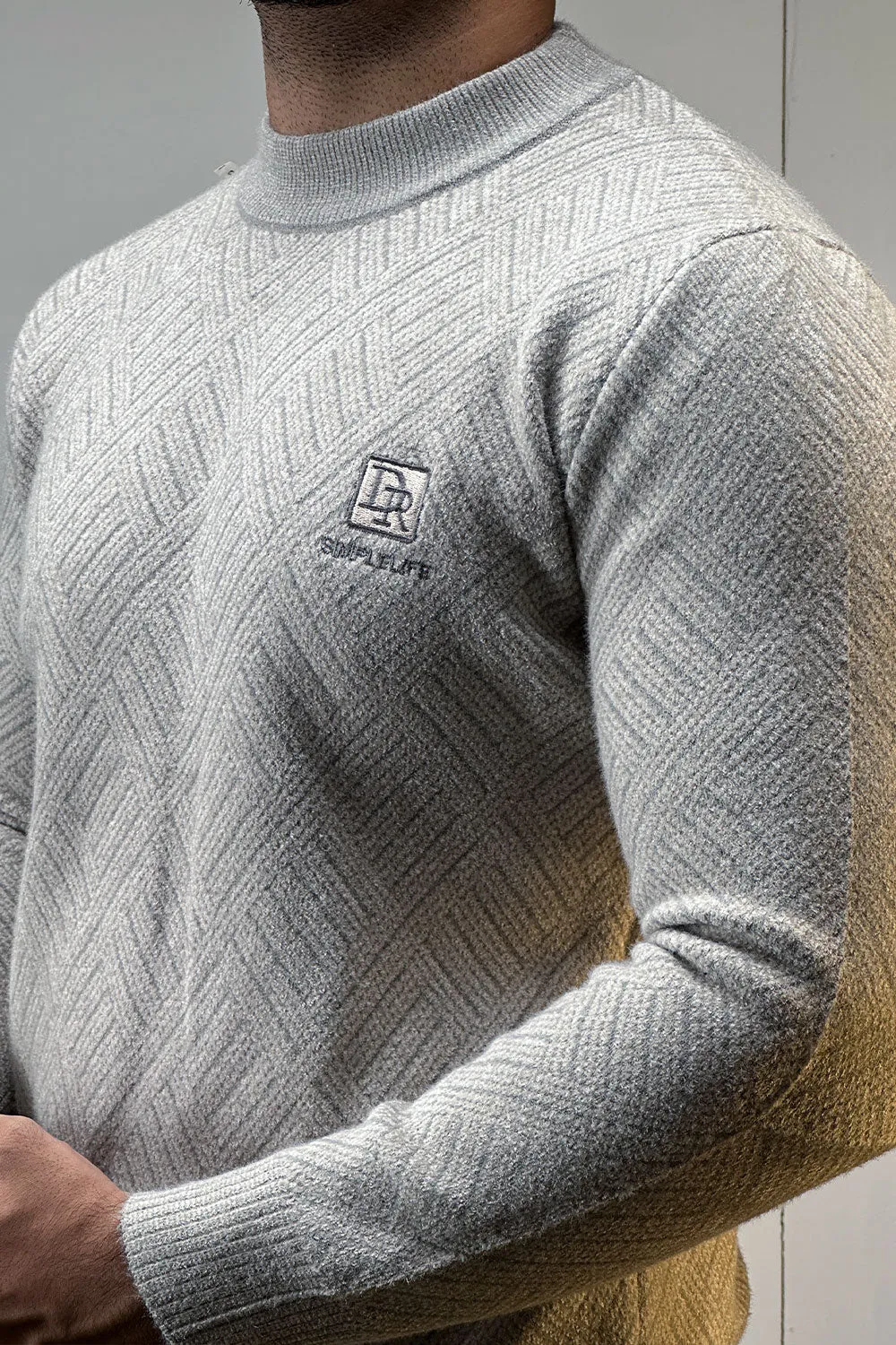 Cascade Grey Self Textured Sweatshirt - 1124157