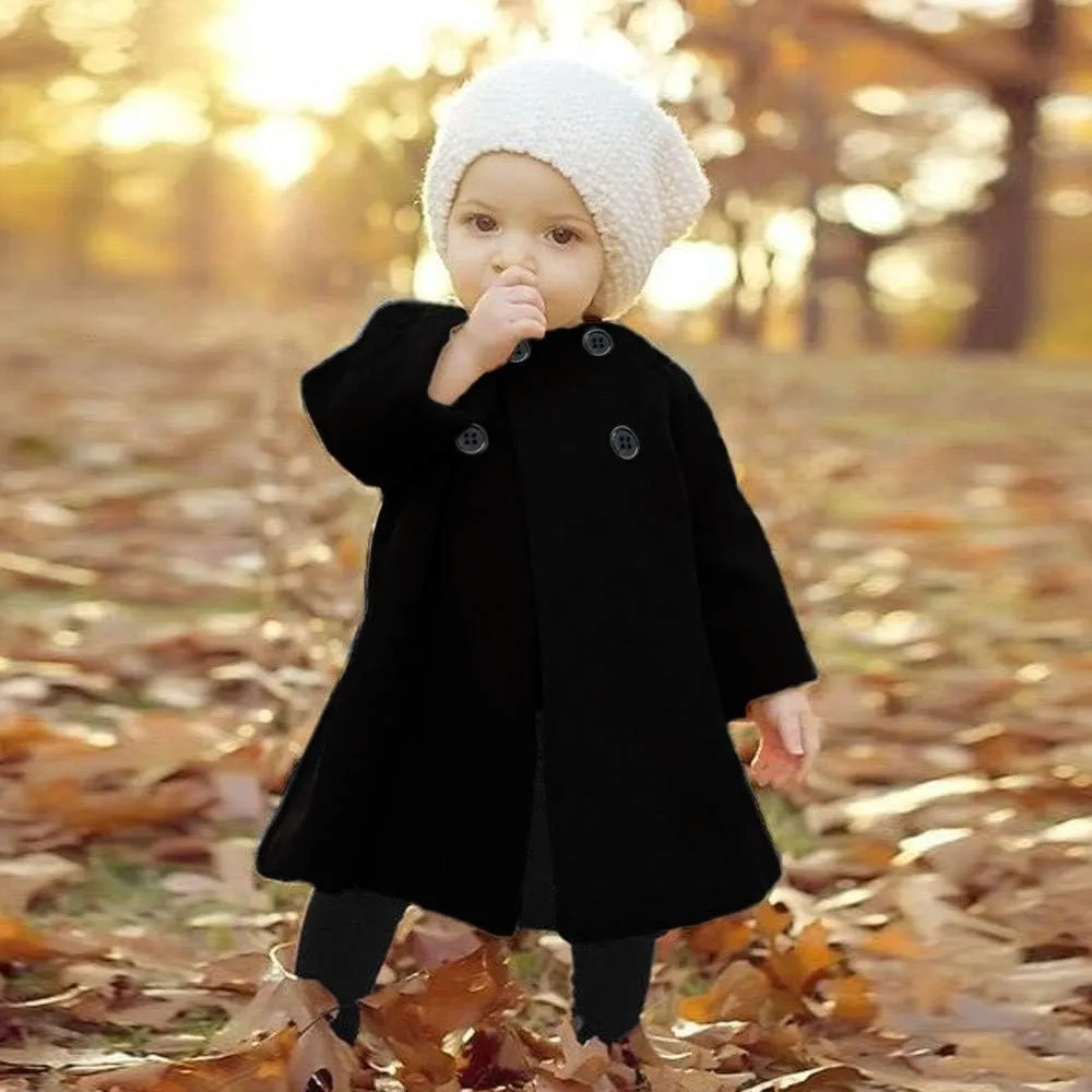 Children Kid Girls Autumn Winter Clothes Stylish Cloak Button Jacket Warm Coat 1-5 Years