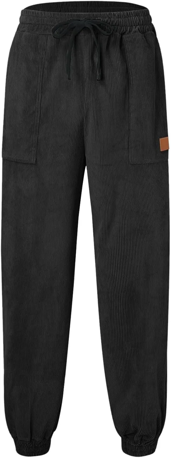 CRNTCEM Cuffed Corduory Sweatpant for Men Elastic Waist Casual Jogging Pants Winter Warm Straight Leg Athletic Harem Pants