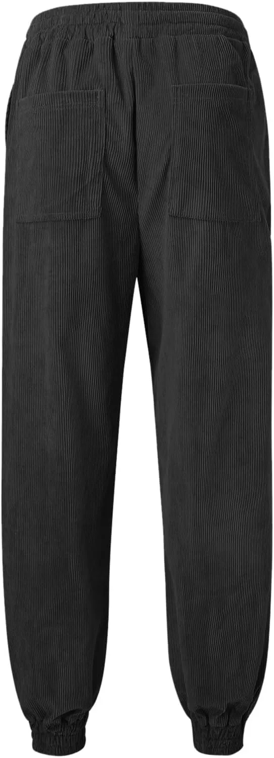 CRNTCEM Cuffed Corduory Sweatpant for Men Elastic Waist Casual Jogging Pants Winter Warm Straight Leg Athletic Harem Pants