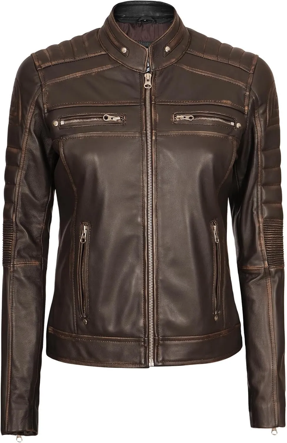 Decrum Leather Jacket Women - Stylish Casual Real Lambskin Leather Jackets for Women