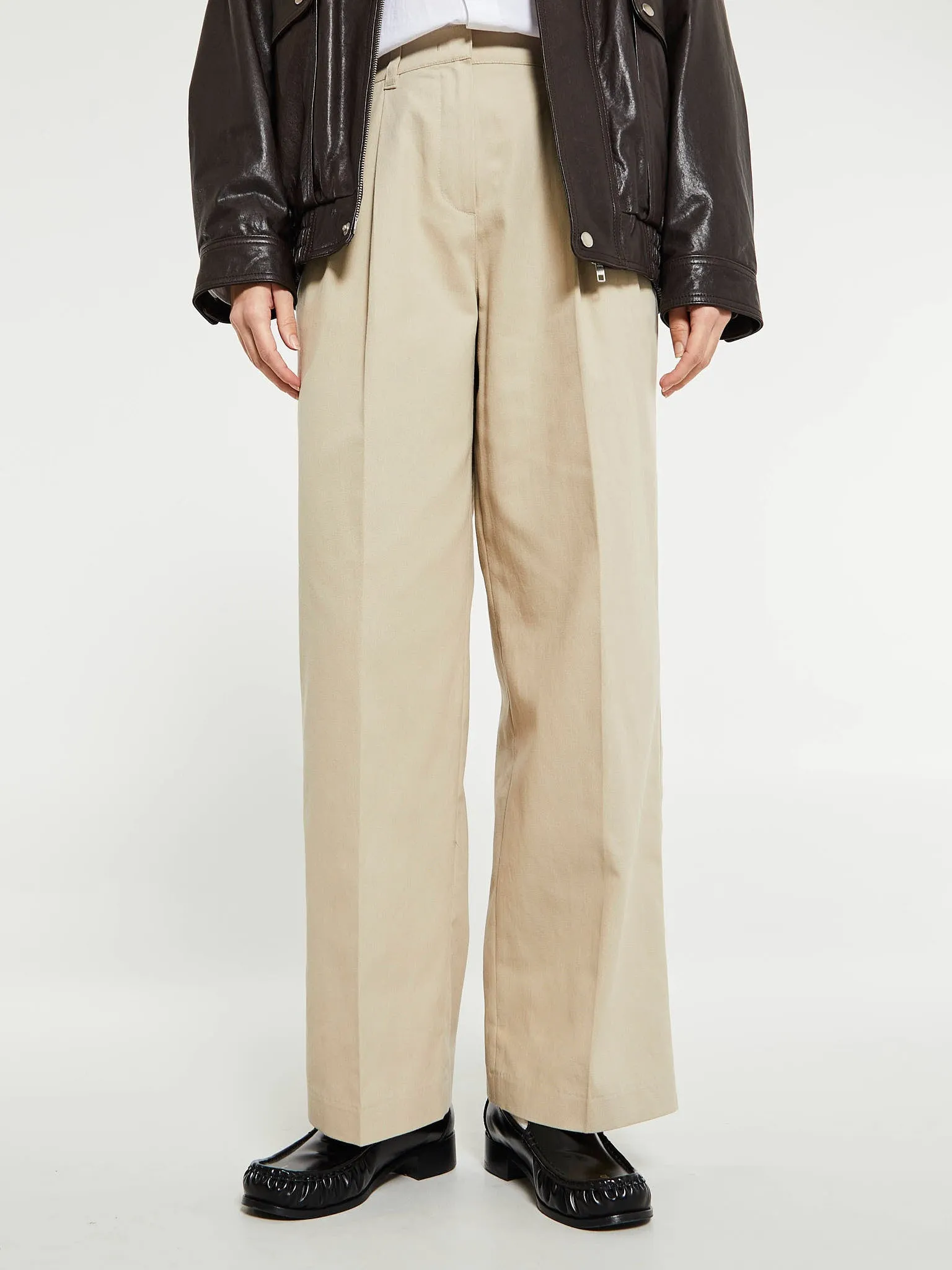 Double Pleated Chino Slacks in Beige