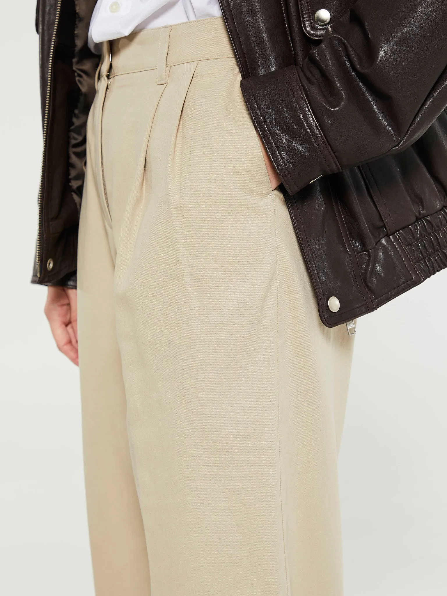 Double Pleated Chino Slacks in Beige