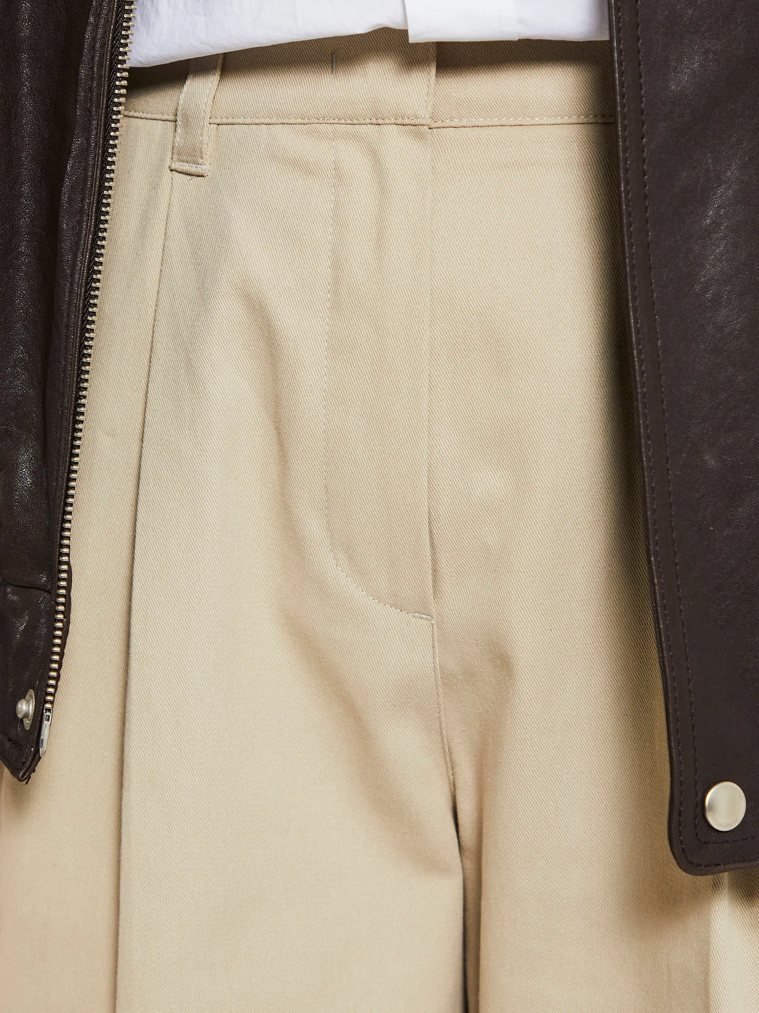 Double Pleated Chino Slacks in Beige