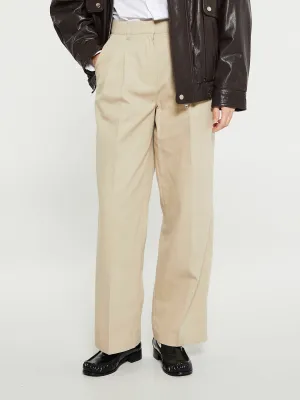 Double Pleated Chino Slacks in Beige