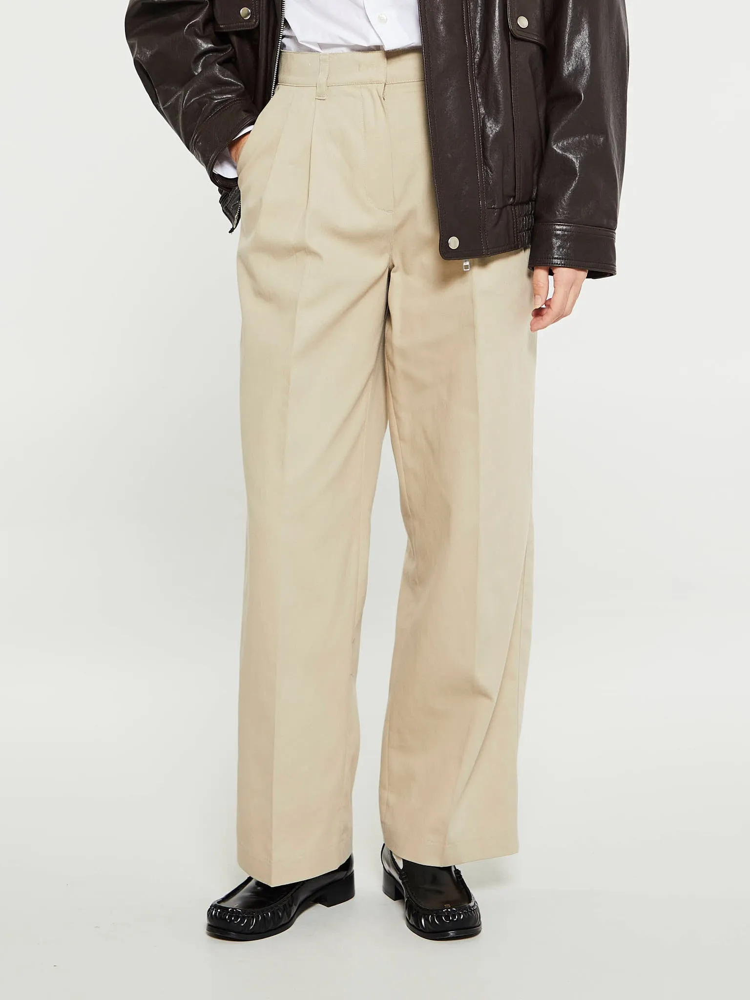 Double Pleated Chino Slacks in Beige