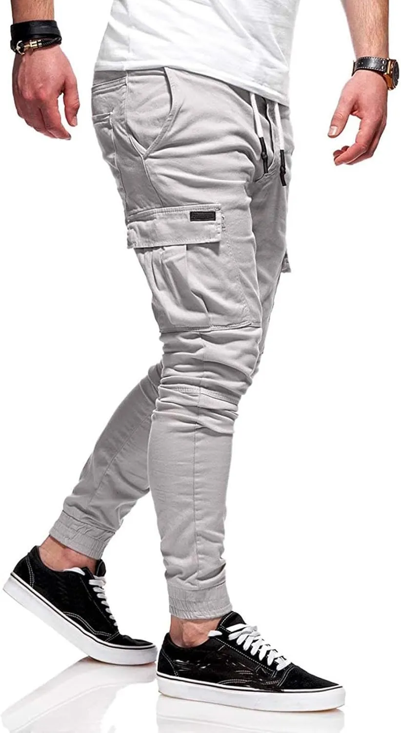 evzosrz Men Joggers Cargo Pants Slim Fit Drawstring Sports Athletic Workout Fitness Track Tapered Jogging Trousers Sweatpants