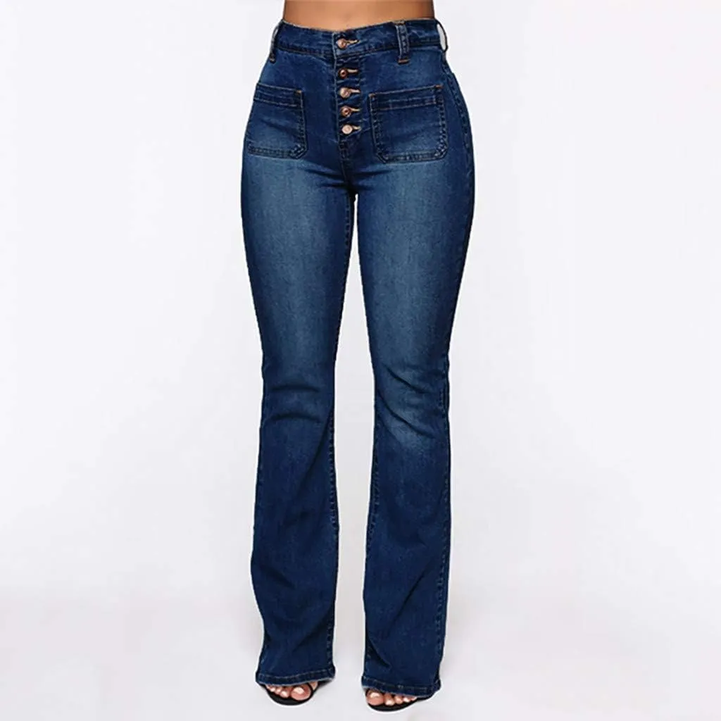 Flare Jeans for Women Button Up Curvy Slim Fit Butt Lifting High Waist Stretch Bell Bottom Jeans Bootcut Denim Pants