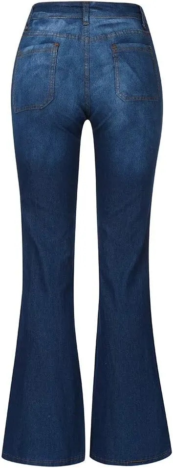 Flare Jeans for Women Button Up Curvy Slim Fit Butt Lifting High Waist Stretch Bell Bottom Jeans Bootcut Denim Pants