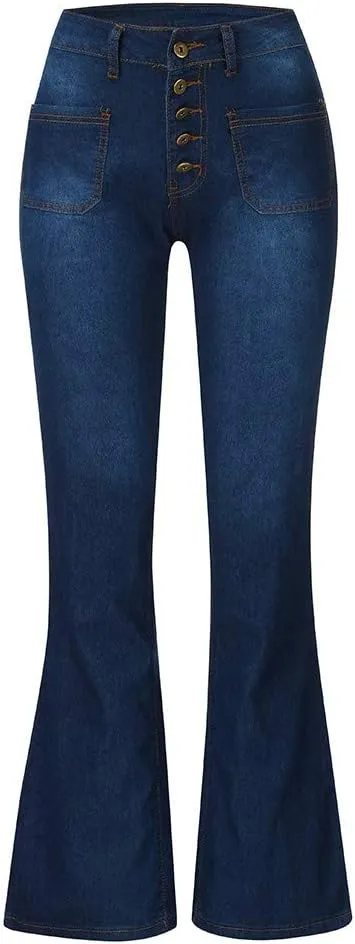Flare Jeans for Women Button Up Curvy Slim Fit Butt Lifting High Waist Stretch Bell Bottom Jeans Bootcut Denim Pants