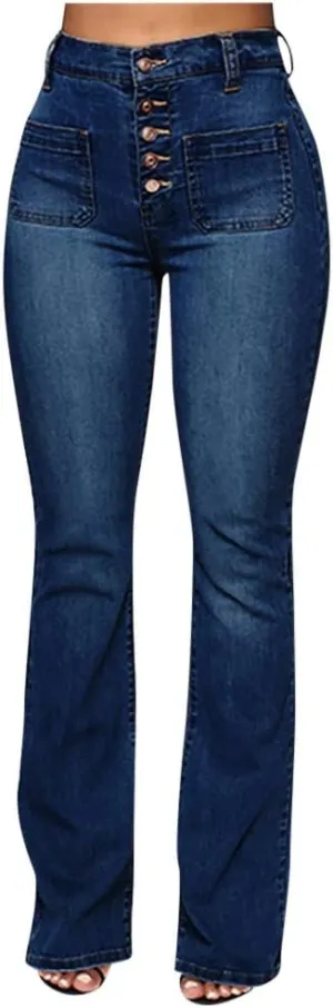 Flare Jeans for Women Button Up Curvy Slim Fit Butt Lifting High Waist Stretch Bell Bottom Jeans Bootcut Denim Pants