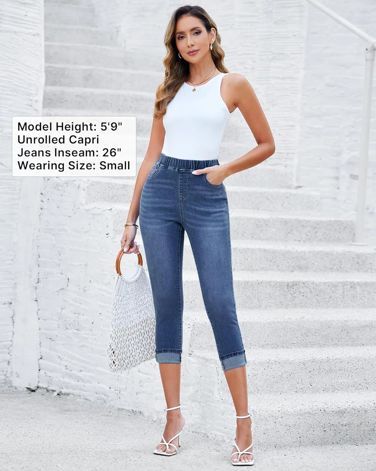 GRAPENT Pull On Jeans for Women High Waisted Skinny Capri Pants Trendy Stretch Denim Cropped Jeans Crop Jeggings Capris