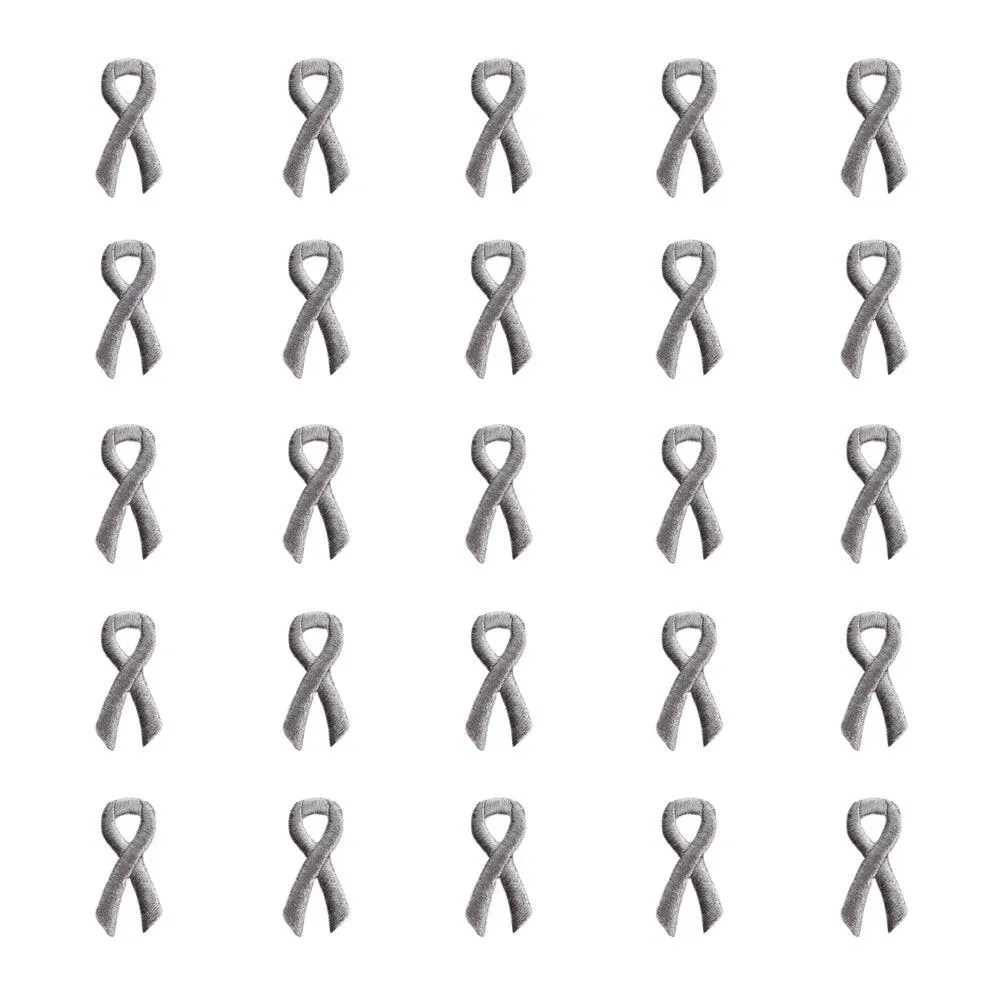 Grey Ribbon Embroidered Stick-ons - 25-pack