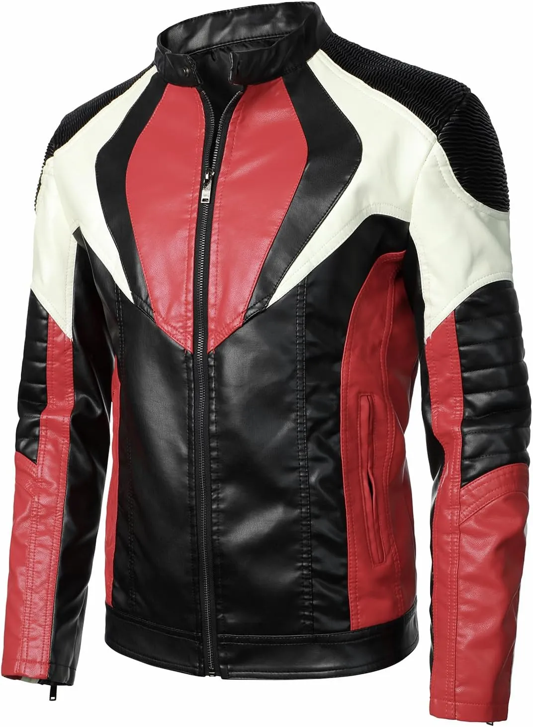 HOOD CREW Mans Motorcycle Biker Jackets Stylish Design Faux Leather Jacket for Men