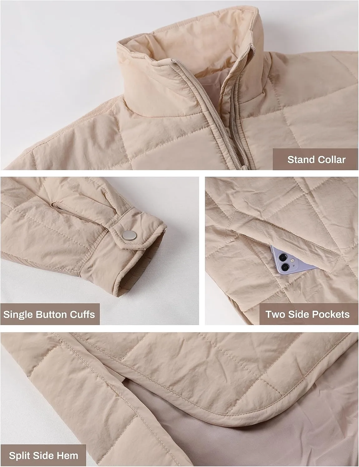 Huaqiao Womens Quilted Puffer Jackets Lightweight Zipper Short Winter Coat with Pockets