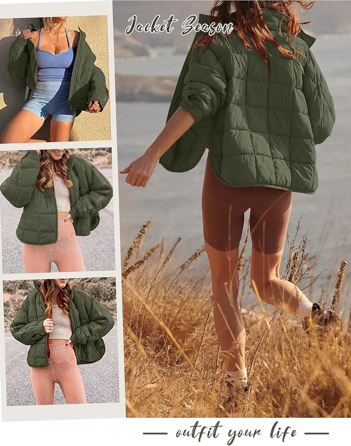 Huaqiao Womens Quilted Puffer Jackets Lightweight Zipper Short Winter Coat with Pockets