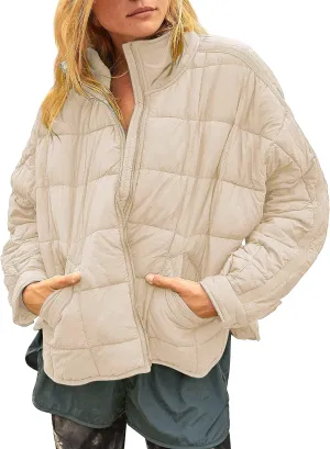 Huaqiao Womens Quilted Puffer Jackets Lightweight Zipper Short Winter Coat with Pockets