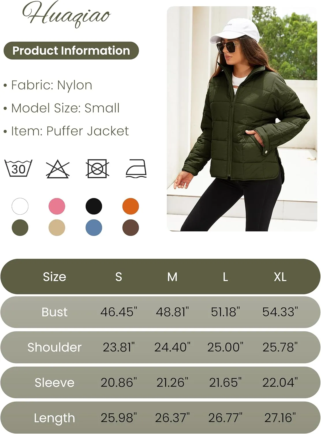 Huaqiao Womens Quilted Puffer Jackets Lightweight Zipper Short Winter Coat with Pockets