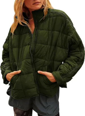 Huaqiao Womens Quilted Puffer Jackets Lightweight Zipper Short Winter Coat with Pockets