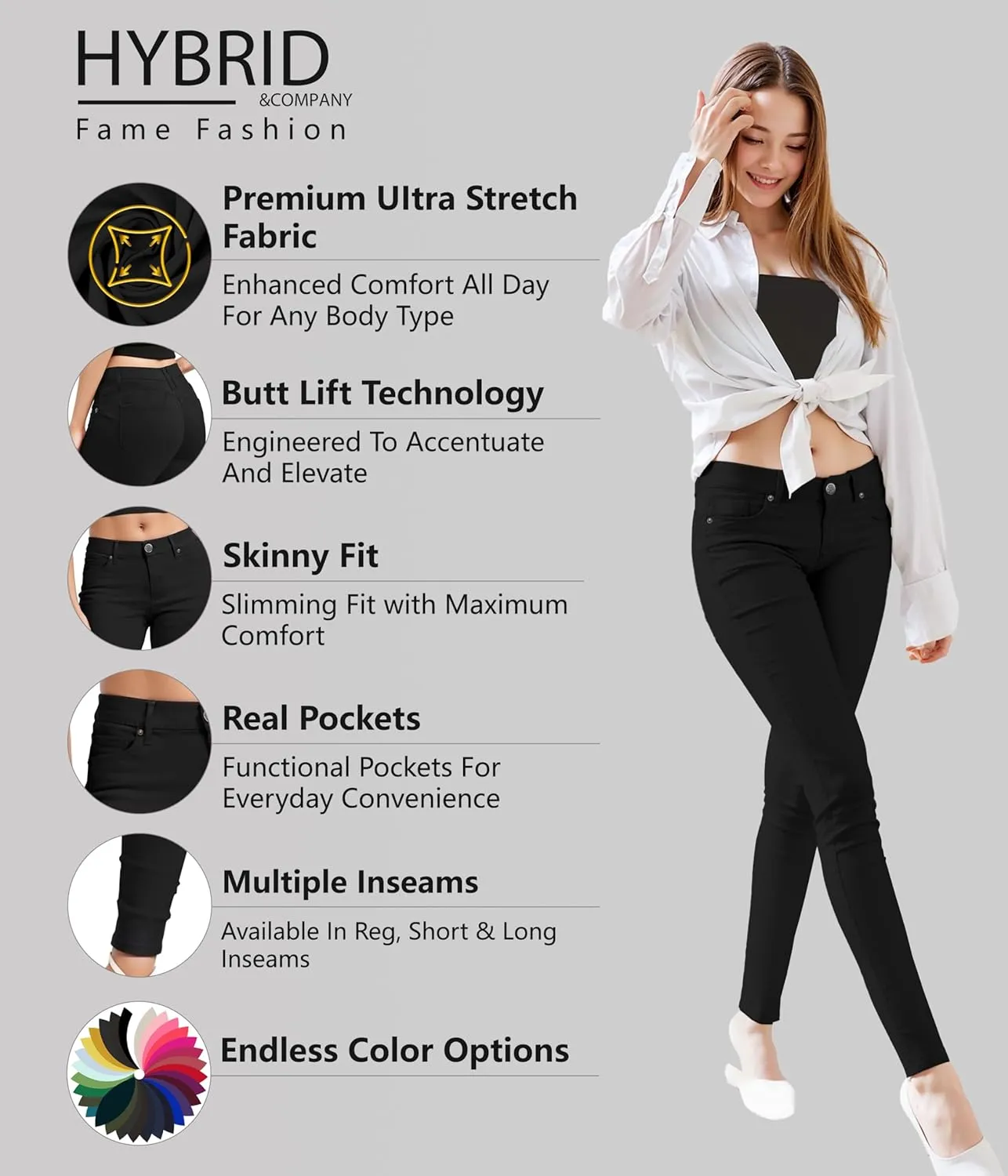 Hybrid & Company Women's Butt Lift Stretch Denim Jeans