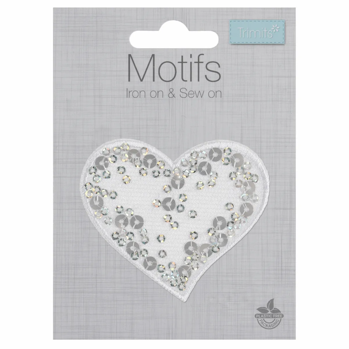 Iron-On/Sew On Motif Patch - White Sequin Heart