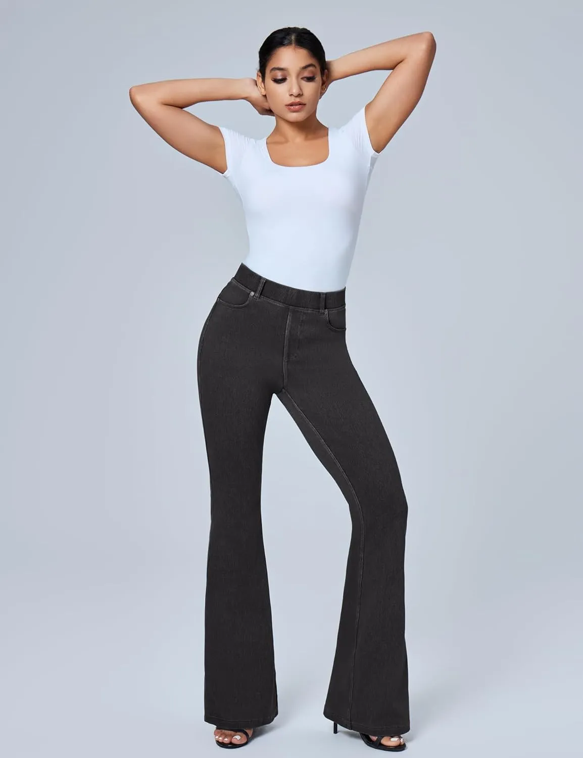 IUGA Bell Bottom Jeans for Women High Waisted Stretchy Pull On Flare Jeans Wide Leg Leggings Tummy Control Flare Pants