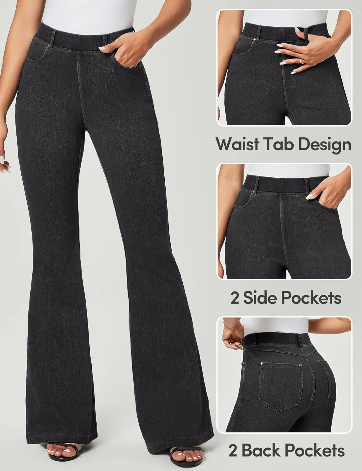 IUGA Bell Bottom Jeans for Women High Waisted Stretchy Pull On Flare Jeans Wide Leg Leggings Tummy Control Flare Pants