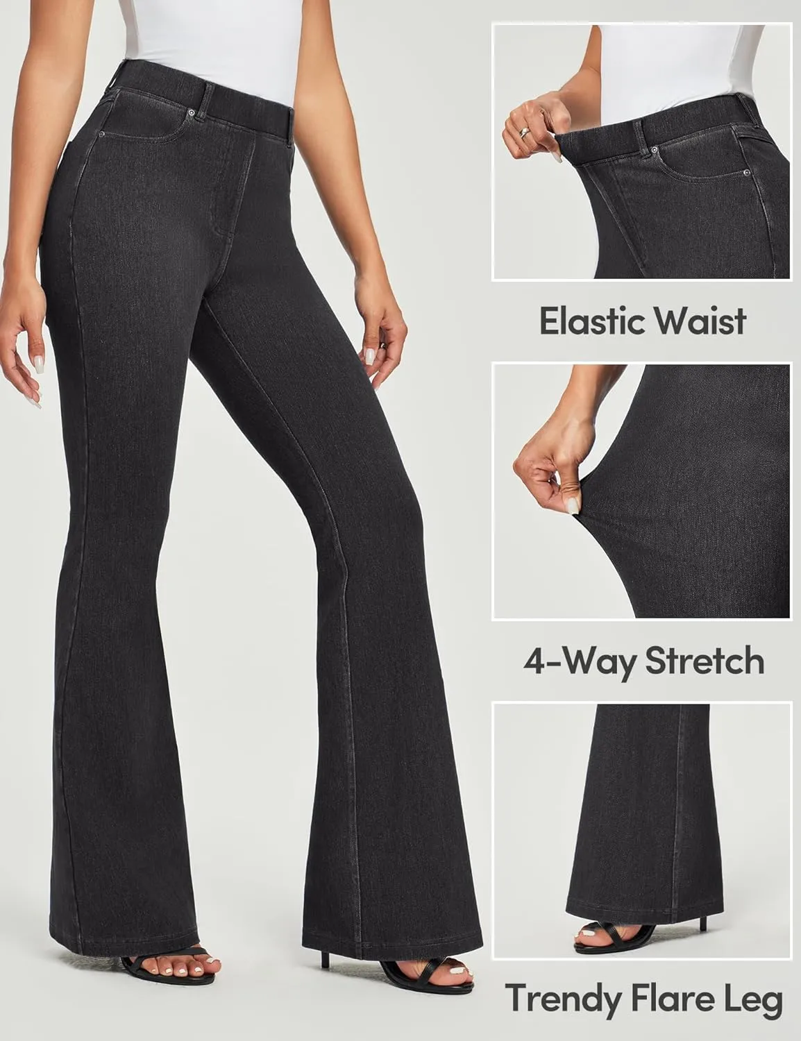 IUGA Bell Bottom Jeans for Women High Waisted Stretchy Pull On Flare Jeans Wide Leg Leggings Tummy Control Flare Pants
