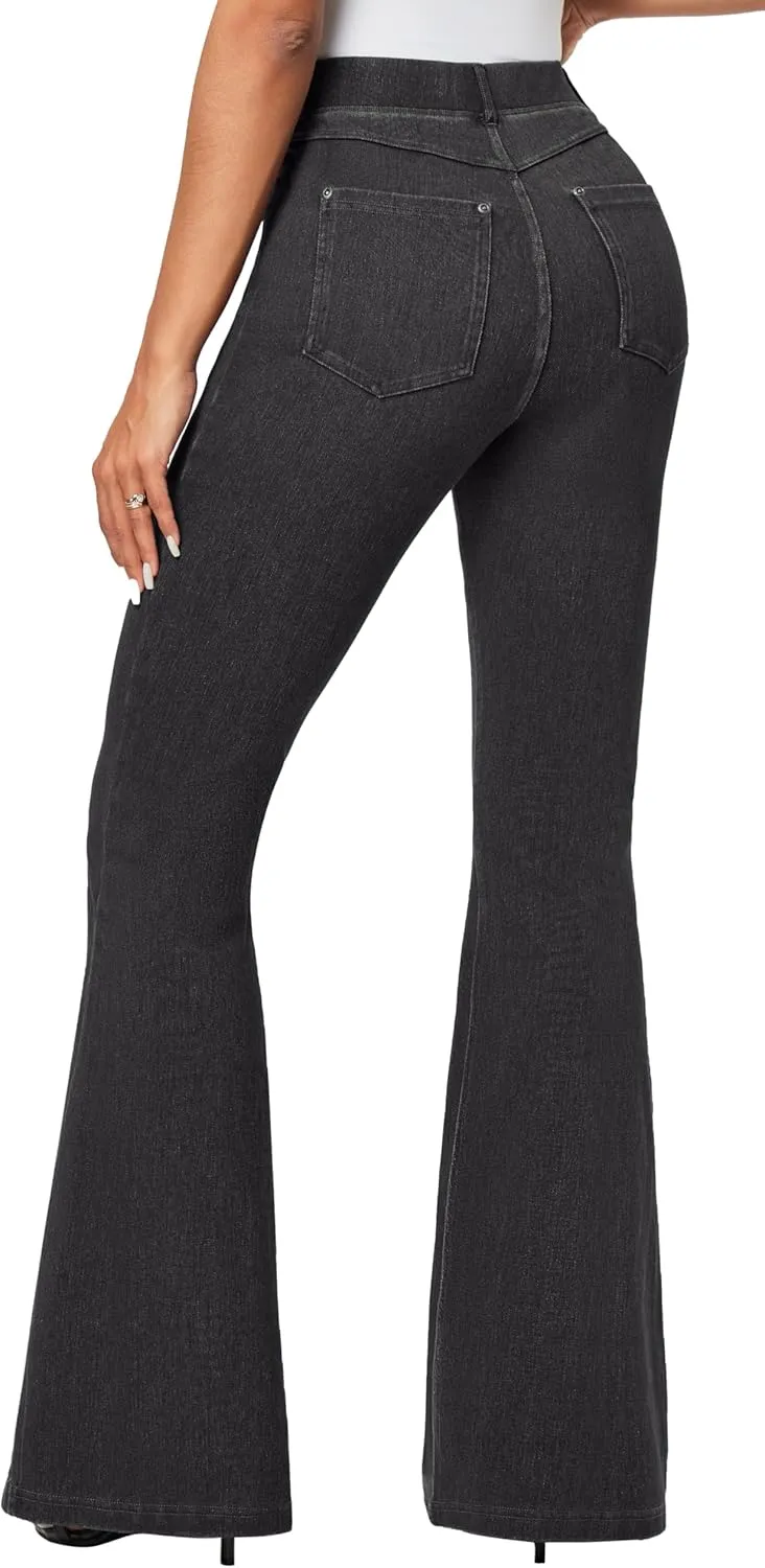 IUGA Bell Bottom Jeans for Women High Waisted Stretchy Pull On Flare Jeans Wide Leg Leggings Tummy Control Flare Pants