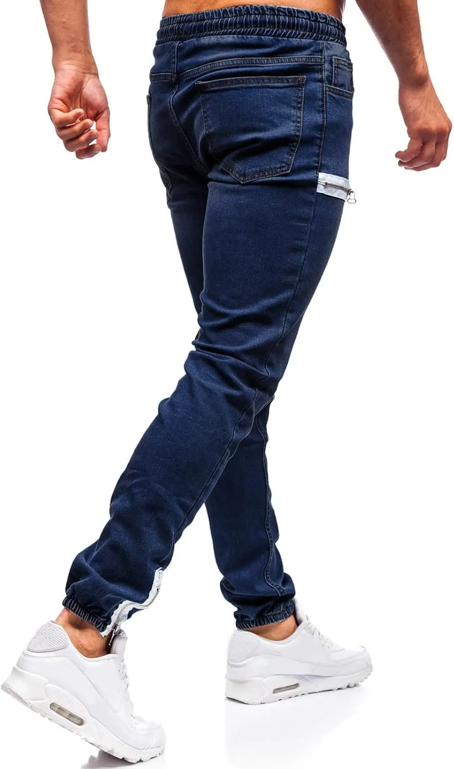 Jeans for Men Slim Fit Vintage Jeans Loose Denim Pants with Zipper Pockets Hip Hop Elastic Dance Pants Streetwear
