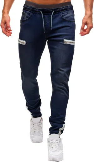 Jeans for Men Slim Fit Vintage Jeans Loose Denim Pants with Zipper Pockets Hip Hop Elastic Dance Pants Streetwear