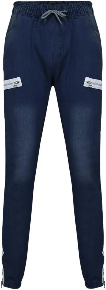 Jeans for Men Slim Fit Vintage Jeans Loose Denim Pants with Zipper Pockets Hip Hop Elastic Dance Pants Streetwear