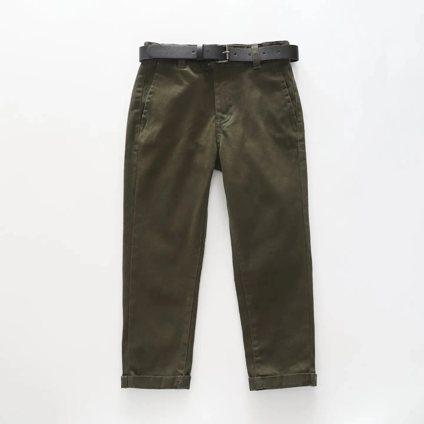 Junior Boys' Khaki Chino Slacks and Black Belt Combo