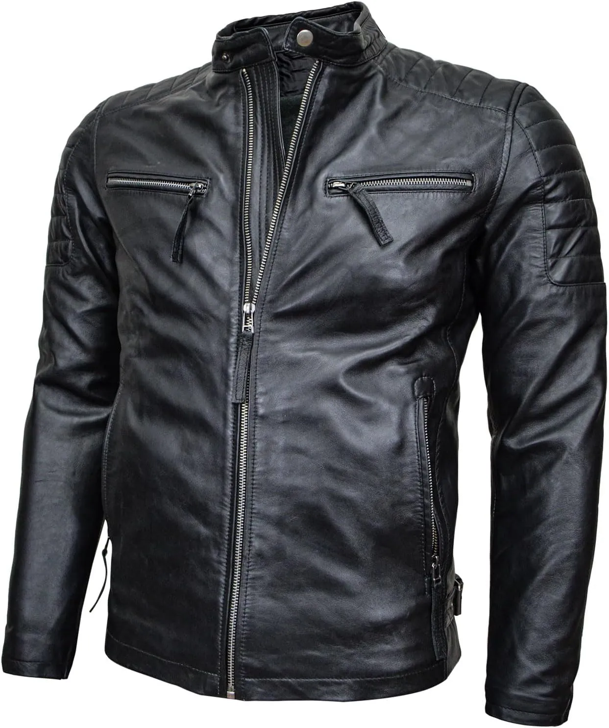 Leather Jacket Men - Stylish Cafe Racer for Men | Men's Leather Jacket Jacket for Comfort & Durability