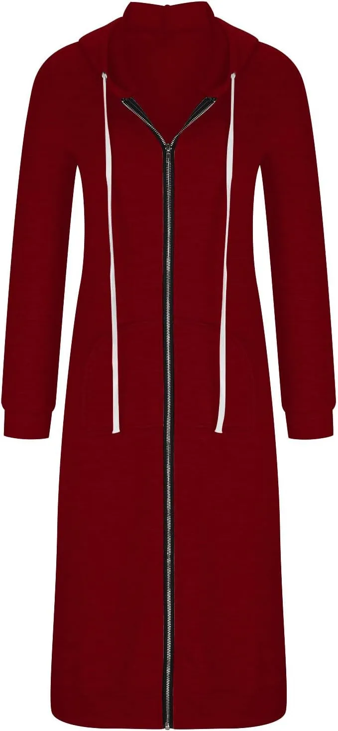 Long Jackets For Women Zip Up Hoodies Long Sleeve Fall Hooded Sweatshirt Coat Fashion Oversized Jacket With Pockets