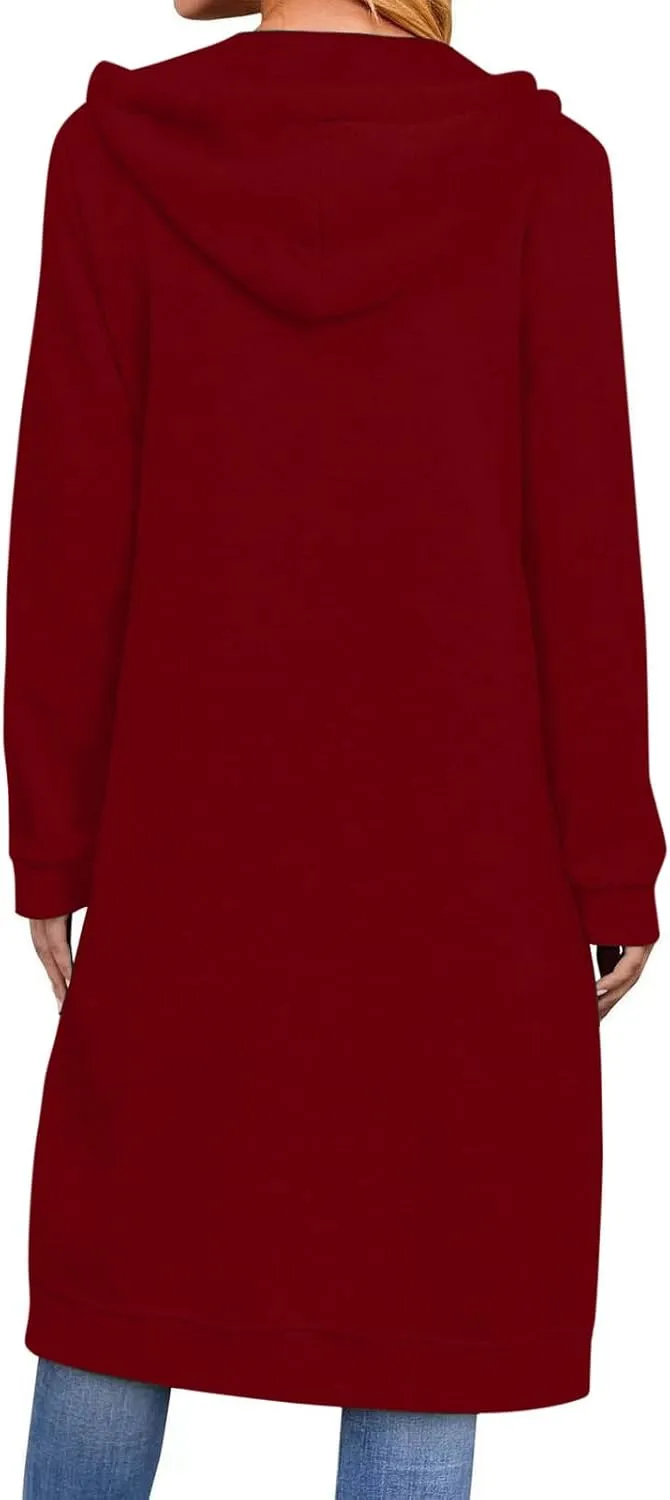 Long Jackets For Women Zip Up Hoodies Long Sleeve Fall Hooded Sweatshirt Coat Fashion Oversized Jacket With Pockets