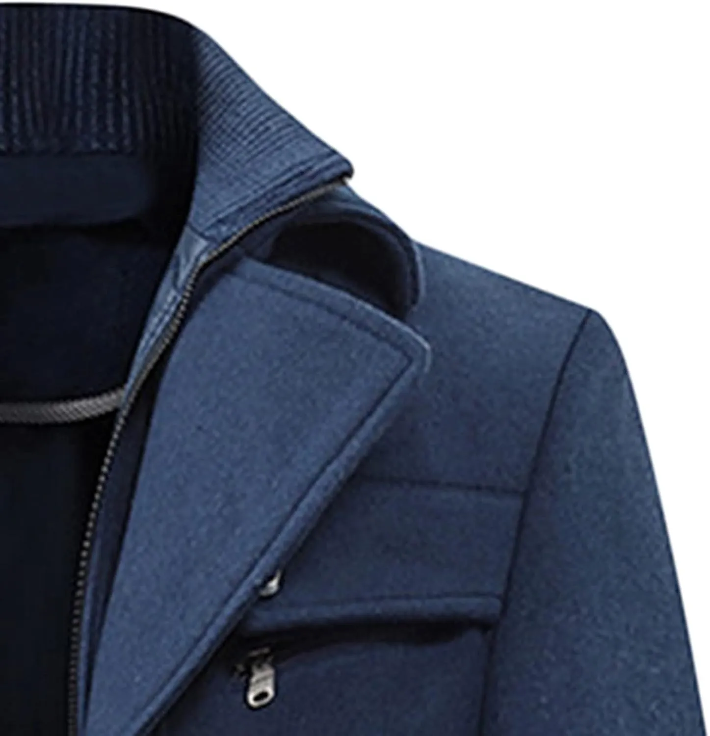 Maiyifu-GJ Men Layered Collar Wool Blend Jacket Military Single Breasted Pea Coat Thick Stylish Quilted Lined Trench Overcoat