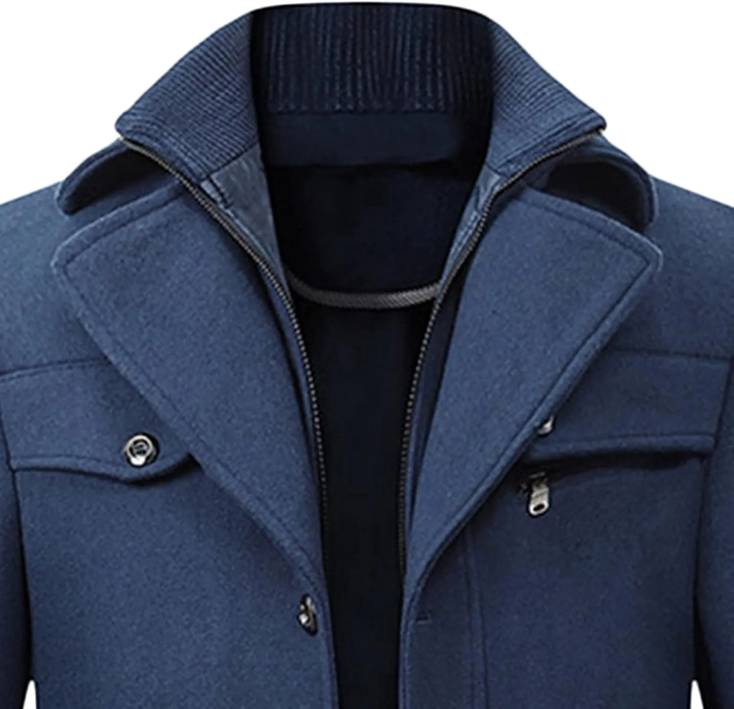 Maiyifu-GJ Men Layered Collar Wool Blend Jacket Military Single Breasted Pea Coat Thick Stylish Quilted Lined Trench Overcoat