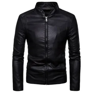 Maiyifu-GJ Men Regular Fit Stylish Motorcycle Jackets Stand Collar Faux Leather Jacket Lightweight Pu Vintage Outwear Coat (BlackB1,Medium)