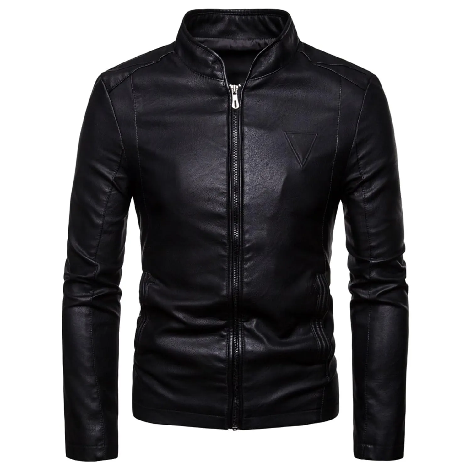 Maiyifu-GJ Men Regular Fit Stylish Motorcycle Jackets Stand Collar Faux Leather Jacket Lightweight Pu Vintage Outwear Coat (BlackB1,Medium)