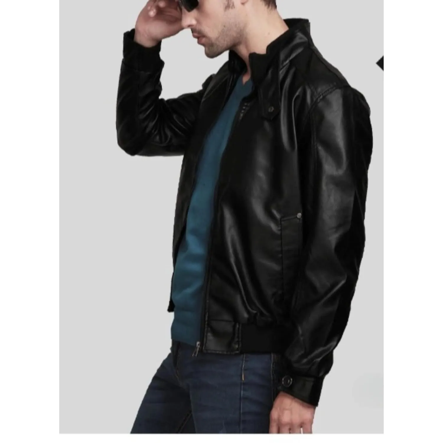 Maiyifu-GJ Men Stand Collar Faux Leather Jacket Lightweight Pu Vintage Outwear Coat Regular Fit Stylish Motorcycle Jackets (Black,Medium)