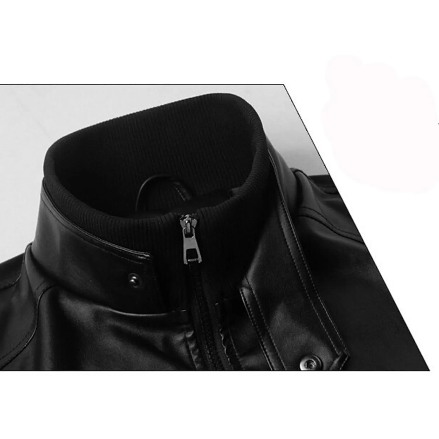 Maiyifu-GJ Men Stand Collar Faux Leather Jacket Lightweight Pu Vintage Outwear Coat Regular Fit Stylish Motorcycle Jackets (Black,Medium)